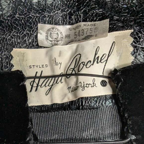 Vtg 1950s Haya Rochel Black Feather Covered Mesh Netting Pillbox Cloche Hat - Picture 6 of 6